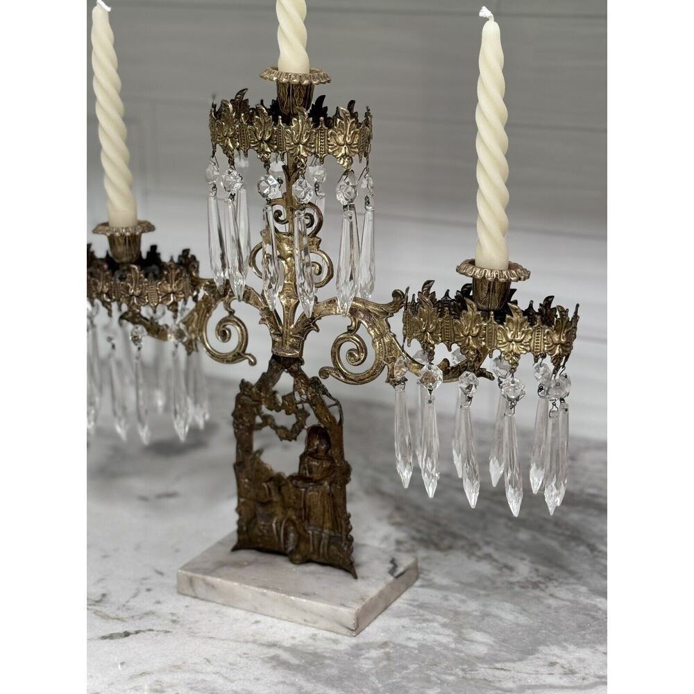 Antique Victorian Brass And Marble 3-Arm Candelabra Large - Picture 11 of 13